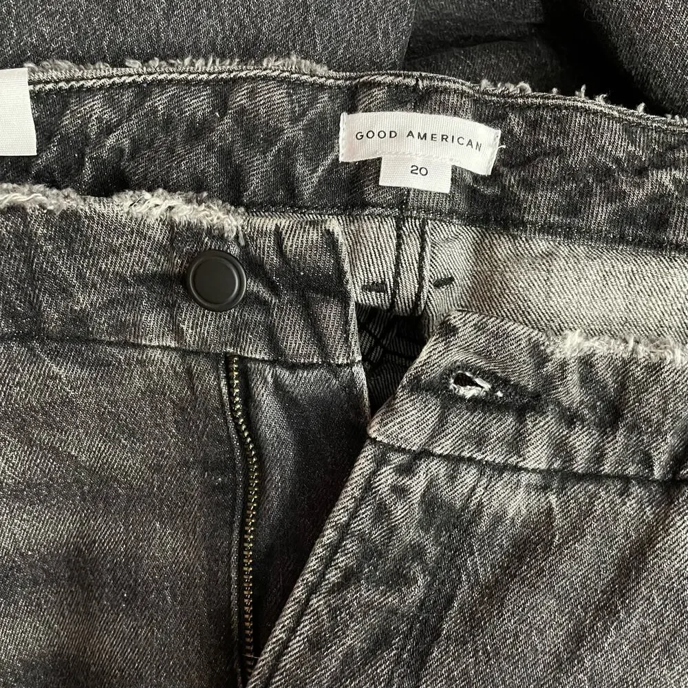 Good American Good Classic Low Waist Fray Black Gray Ankle Jeans womens 20 new - Picture 12 of 16